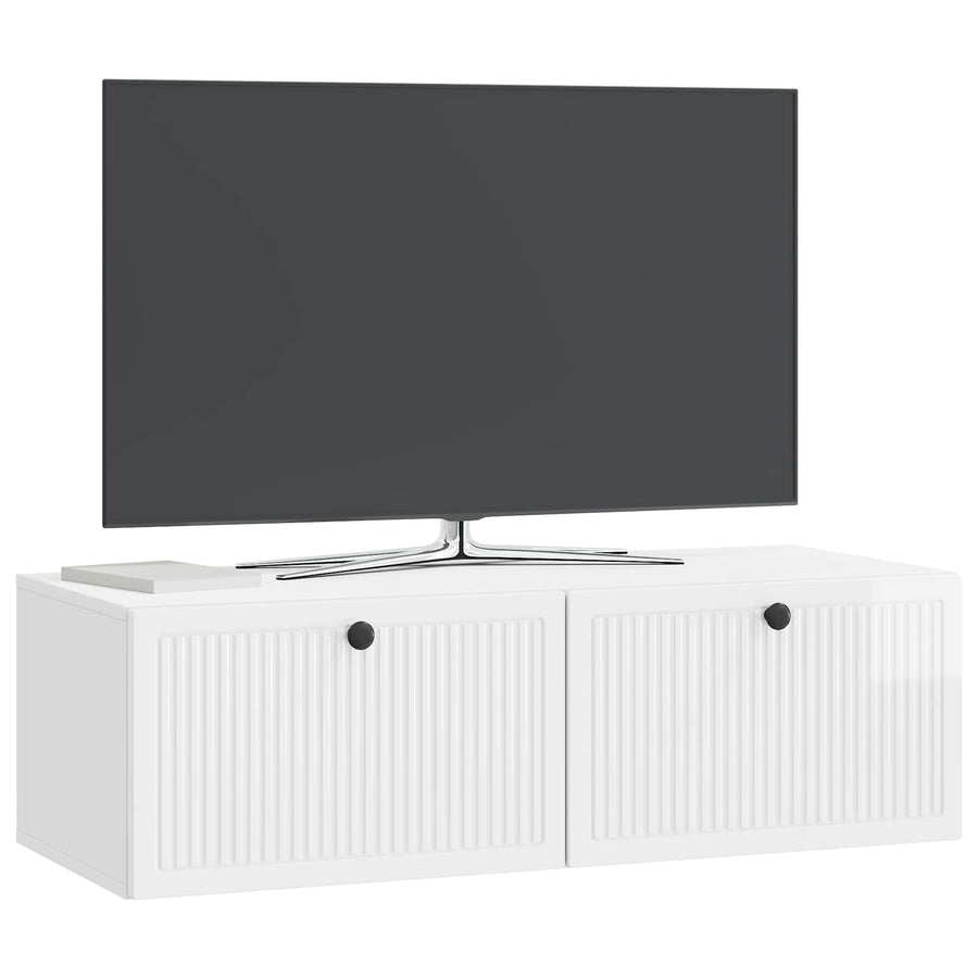 Wandbeugel TV-kast Hoogglans Wit 98 x 41 x 30 cm Bewerkt hout