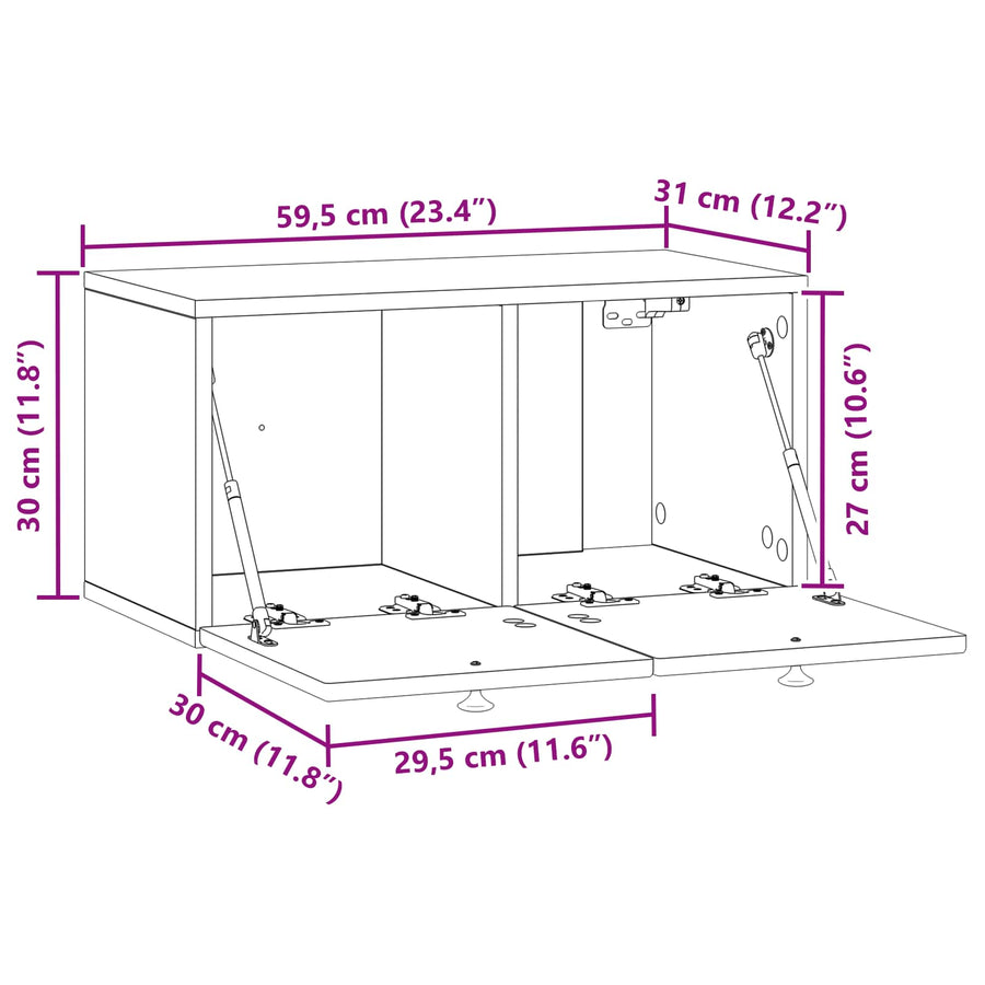 Wandbeugel TV-kast Zwart 59,5 x 31 x 30 cm Bewerkt hout