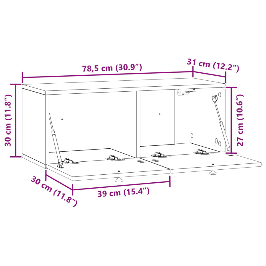 Wandbeugel TV-kast Hoogglans Wit 78,5 x 31 x 30 cm Bewerkt hout