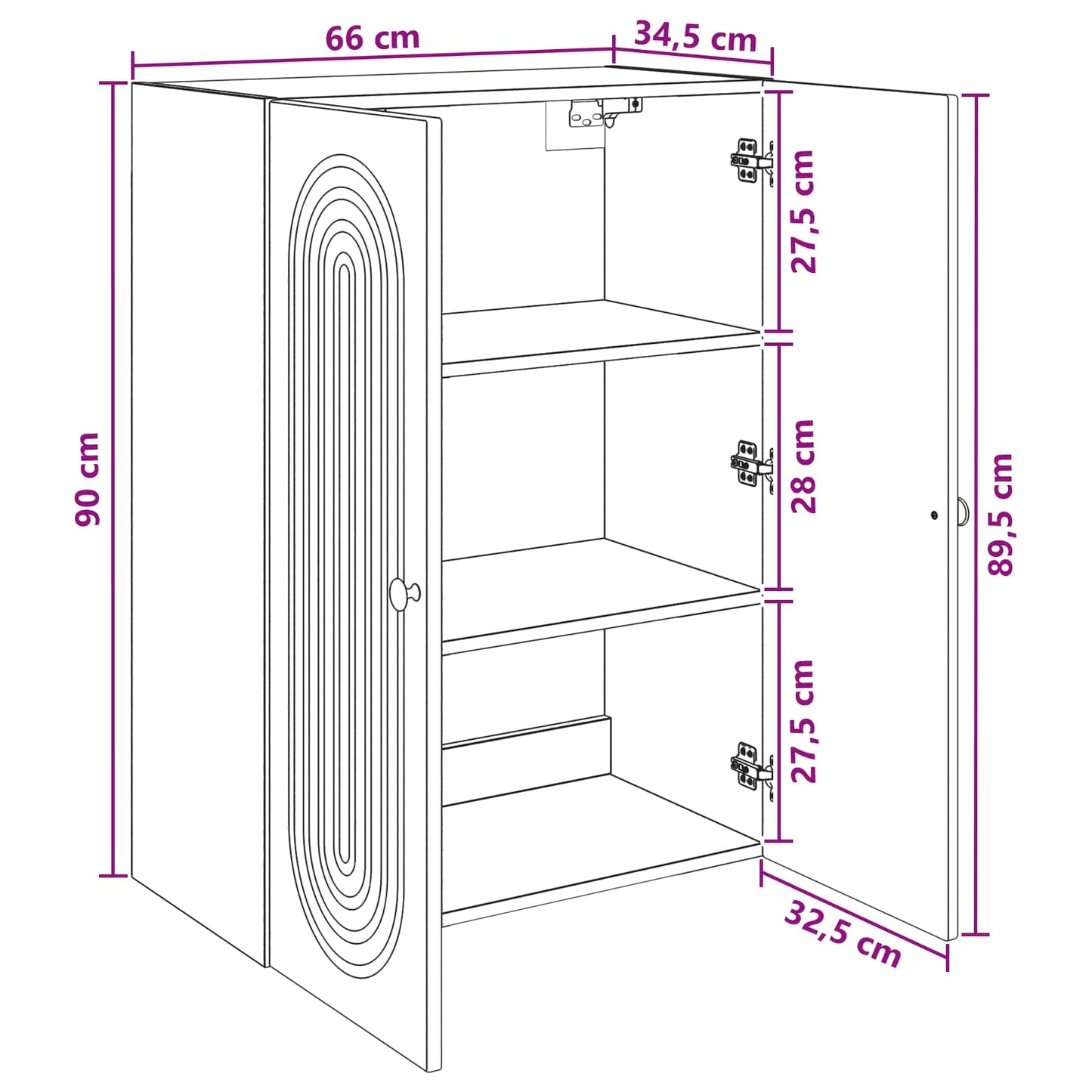 Wandkast Wit 66 x 34,5 x 90 cm Bewerkt hout