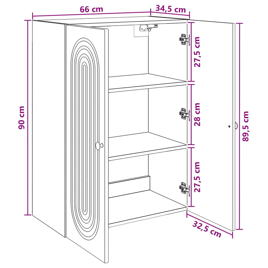 Wandkast Hoogglans Wit 66 x 34,5 x 90 cm Bewerkt hout