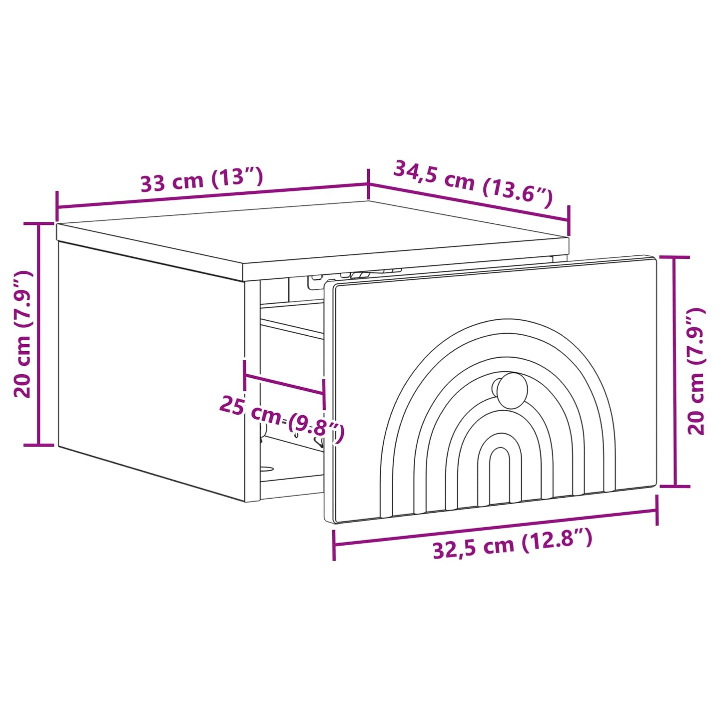 Wandbeugel Bedkast Betongrijs 33 x 34,5 x 20 cm Bewerkt hout