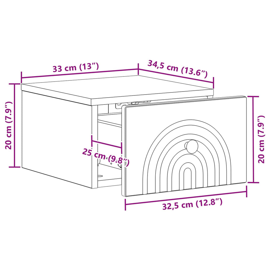 Wandbeugel Bedkast Betongrijs 33 x 34,5 x 20 cm Bewerkt hout