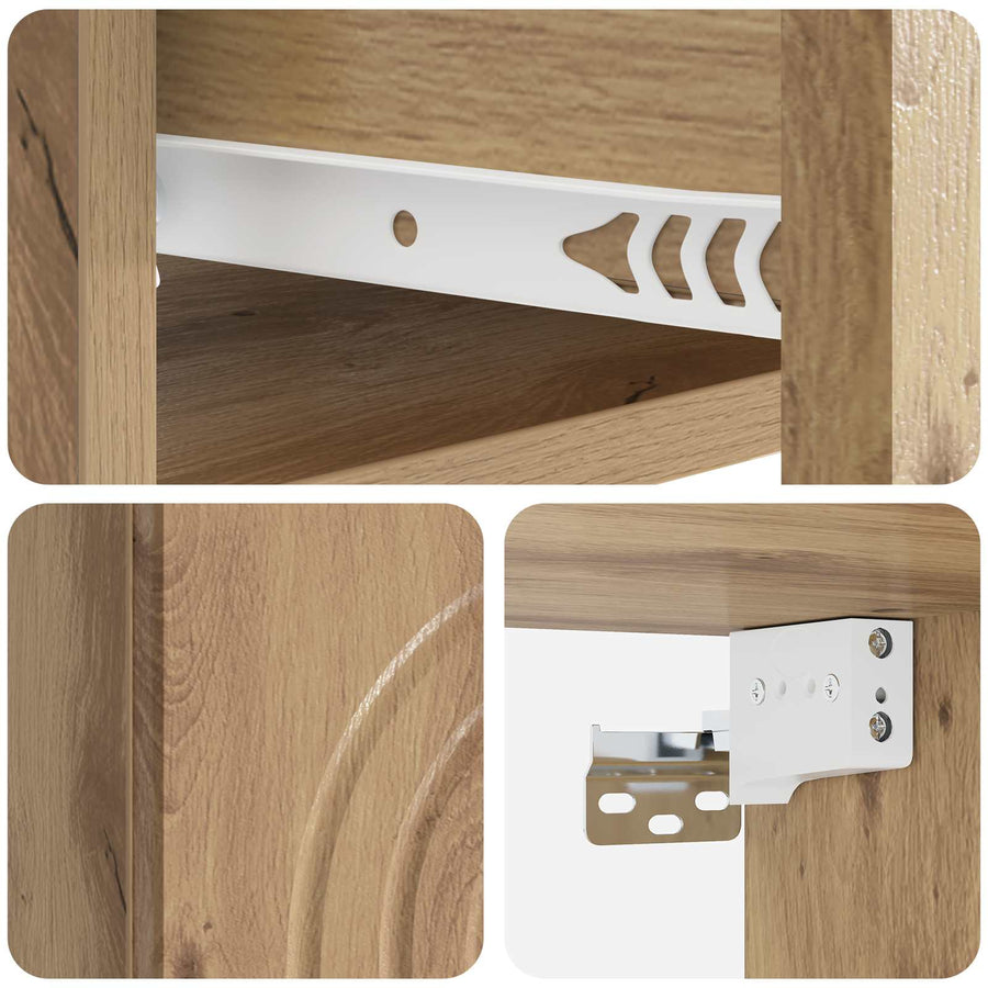 Wandbeugel Bedkast met lade Artisanaal eiken 33 x 34,5 x 20 cm