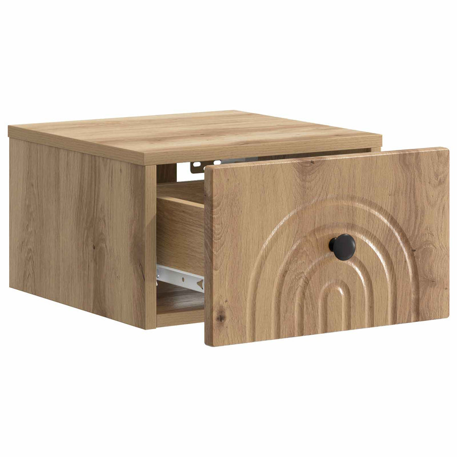 Wandbeugel Bedkast met lade Artisanaal eiken 33 x 34,5 x 20 cm