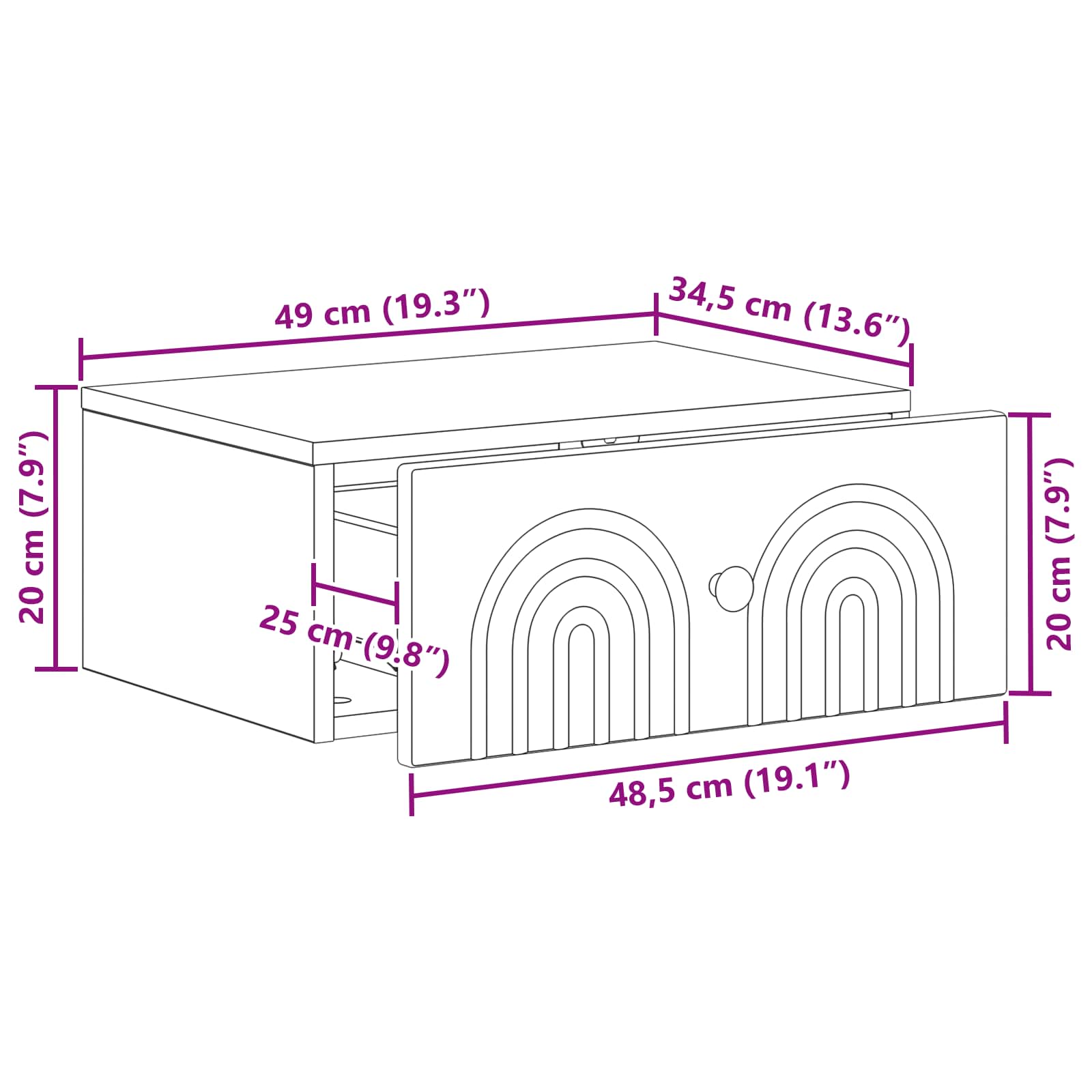 Wandbeugel Bedkast Zwart 49 x 34,5 x 20 cm Bewerkt hout