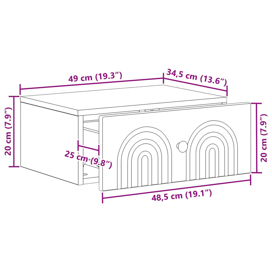 Wandbeugel Bedkast Betongrijs 49 x 34,5 x 20 cm Bewerkt hout