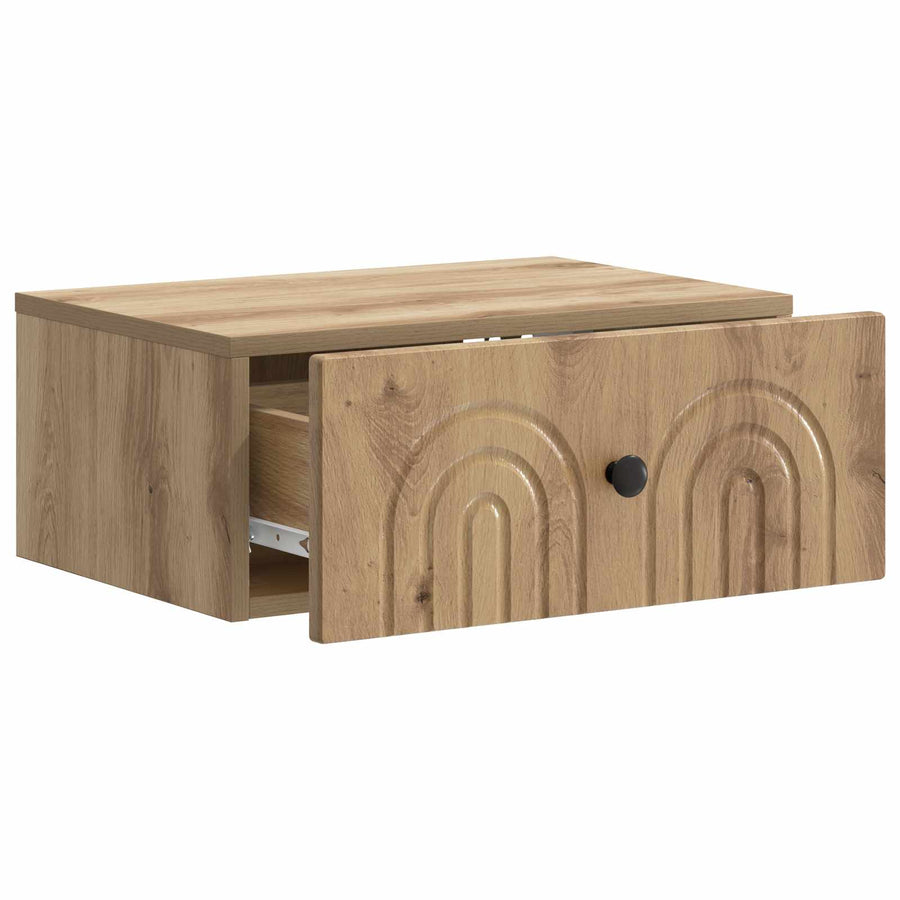 Wandbeugel Bedkast met lade Artisanaal eiken 49 x 34,5 x 20 cm