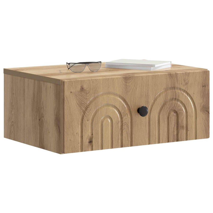 Wandbeugel Bedkast met lade Artisanaal eiken 49 x 34,5 x 20 cm