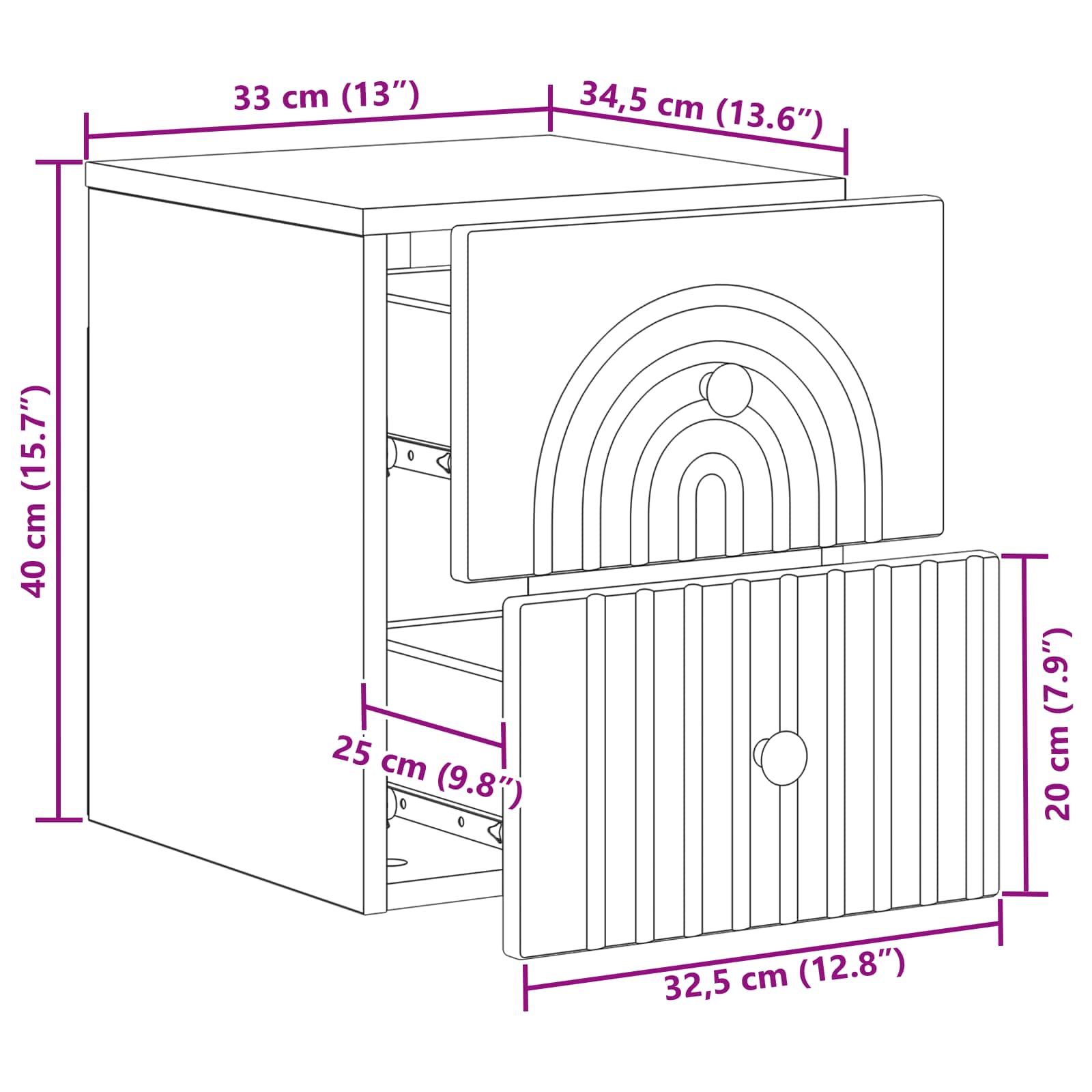 Wandbeugel Bedkast Sonoma Eiken 33 x 34,5 x 40 cm Bewerkt hout