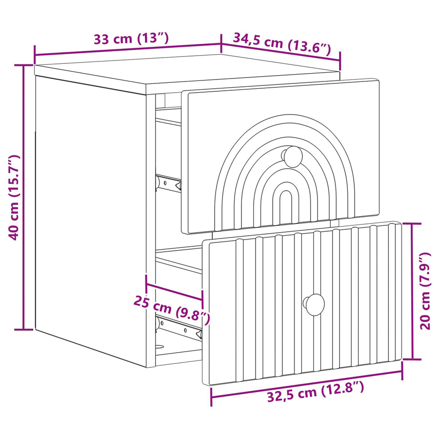 Wandbeugel Bedkast Betongrijs 33 x 34,5 x 40 cm Bewerkt hout