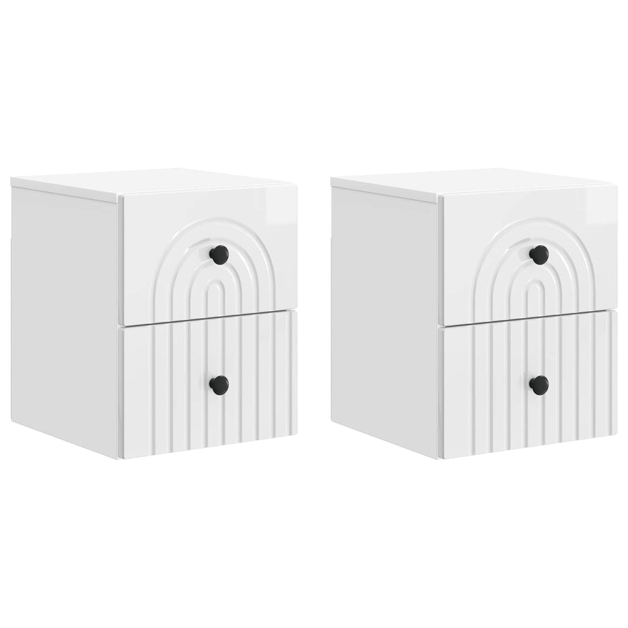 Wandbeugel Bedkast 2 pcs Hoogglans Wit 33 x 34,5 x 40 cm