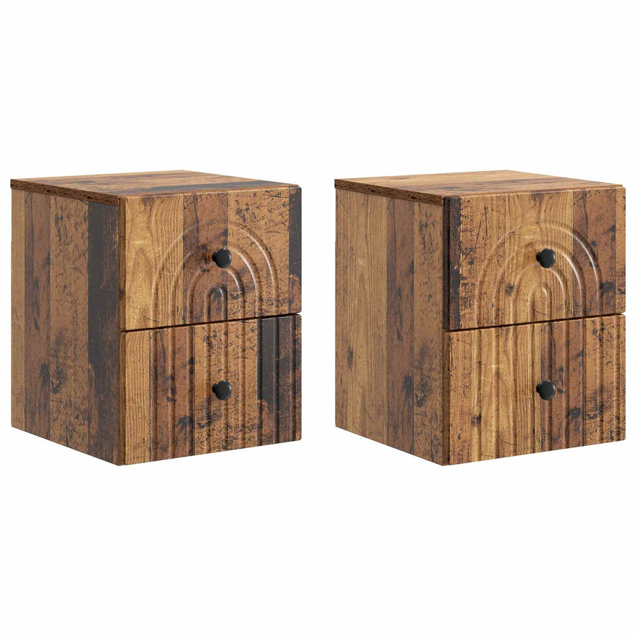 Wandbeugel Bedkast met lade 2 pcs Oud hout 33 x 34,5 x 40 cm