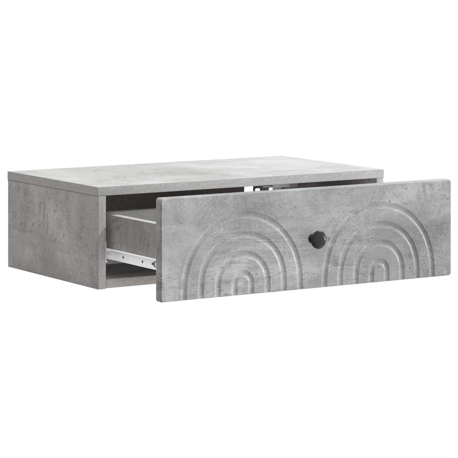 Wandmontage Zijtafel Betongrijs 59 x 34,5 x 17 cm Bewerkt hout