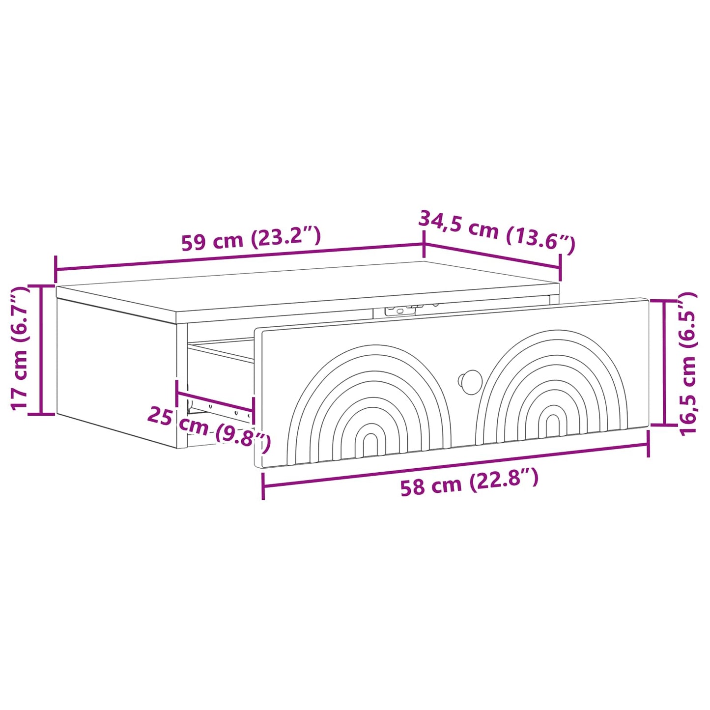 Wandmontage Zijtafel Betongrijs 59 x 34,5 x 17 cm Bewerkt hout