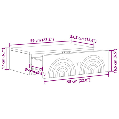 Wandmontage Zijtafel Betongrijs 59 x 34,5 x 17 cm Bewerkt hout
