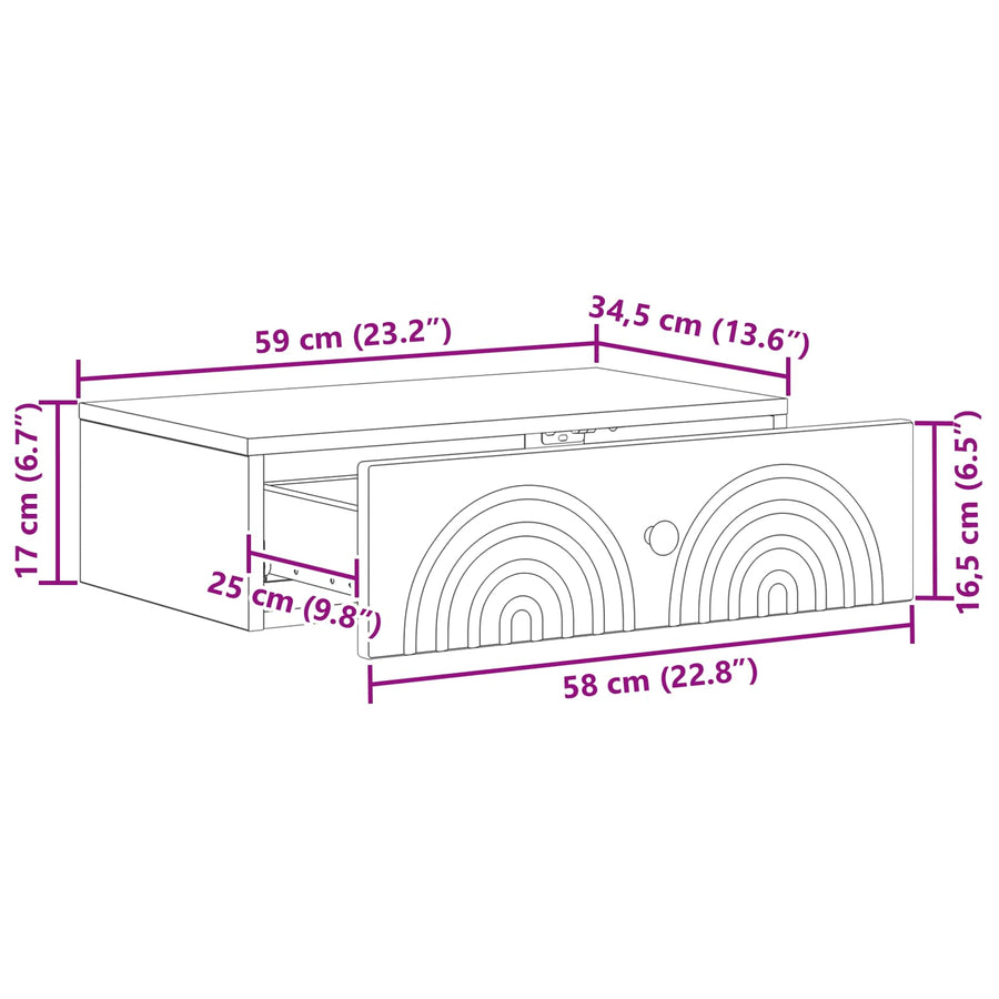 Wandmontage Zijtafel Grijs sonoma 59 x 34,5 x 17 cm