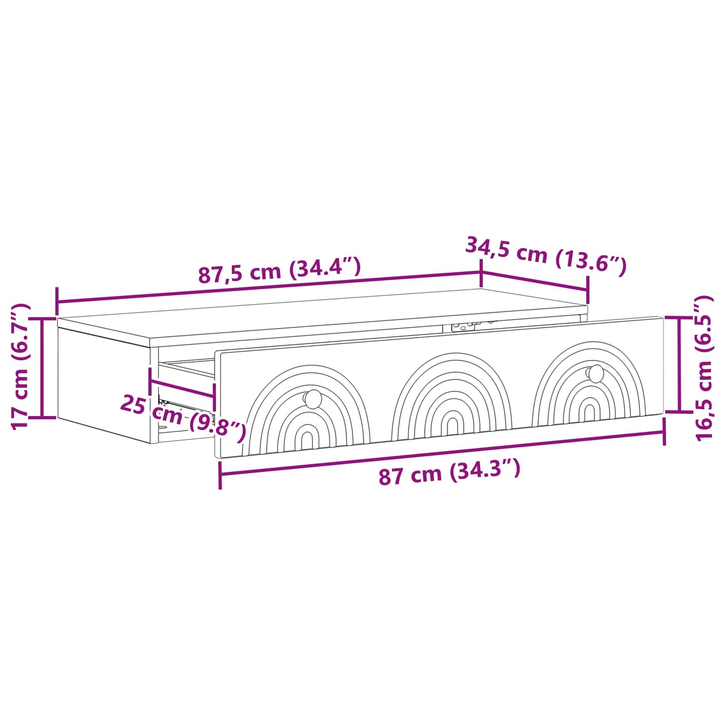 Wandmontage Zijtafel Betongrijs 87,5 x 34,5 x 17 cm
