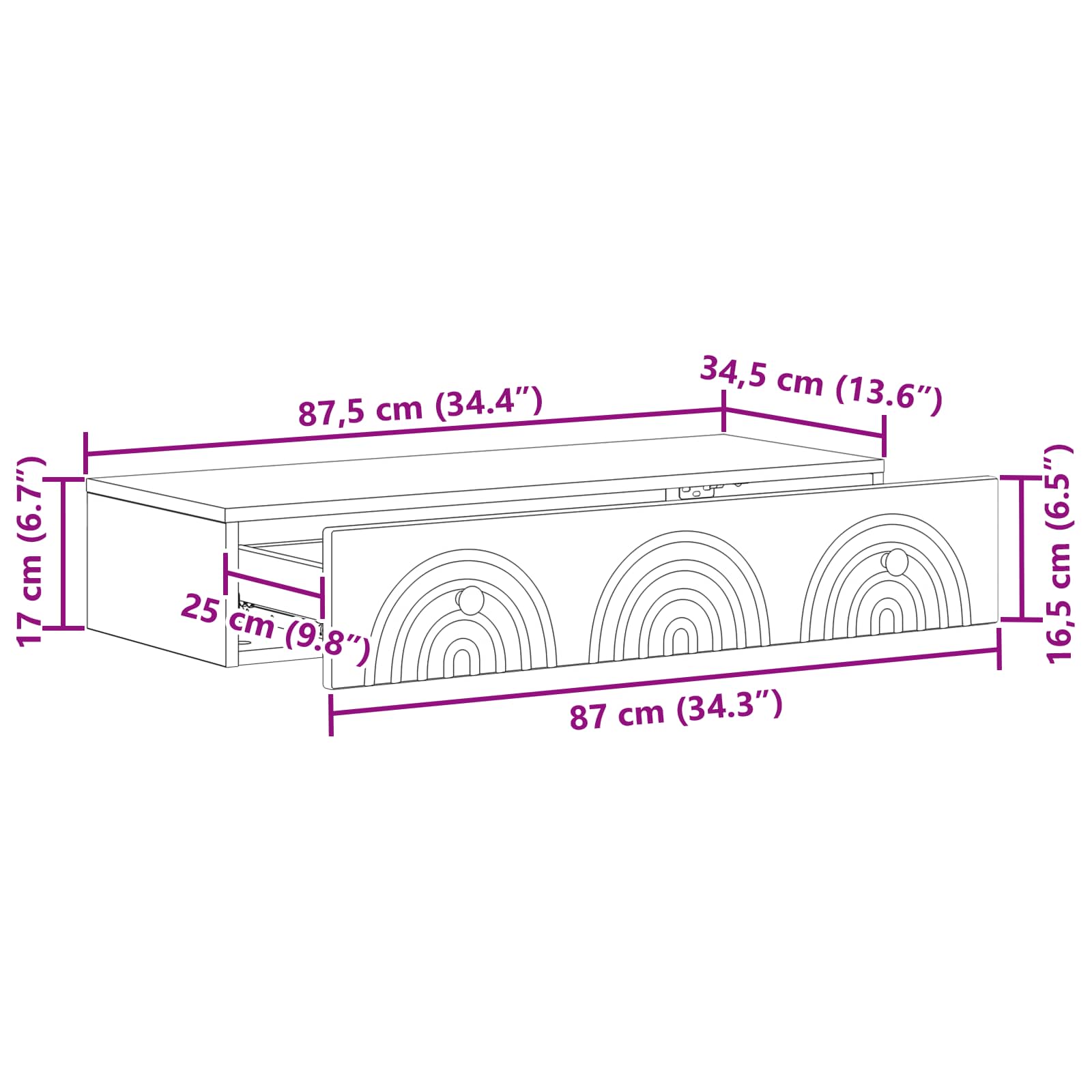 Wandmontage Zijtafel Betongrijs 87,5 x 34,5 x 17 cm