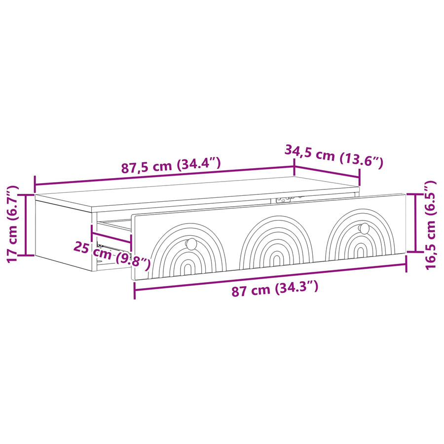 Wandmontage Zijtafel Grijs sonoma 87,5 x 34,5 x 17 cm