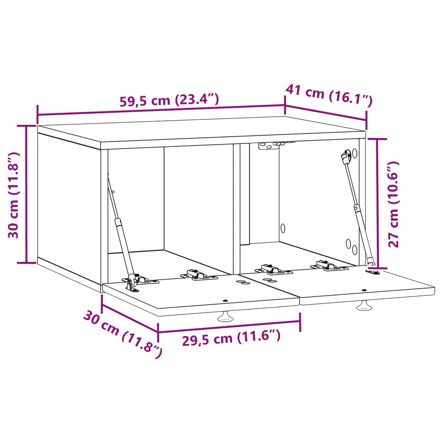 Wandbeugel TV-kast Betongrijs 59,5 x 41 x 30 cm Bewerkt hout