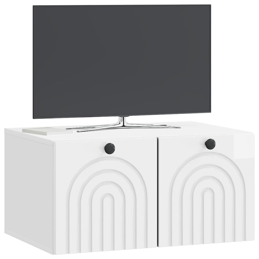Wandbeugel TV-kast Hoogglans Wit 59,5 x 41 x 30 cm Bewerkt hout