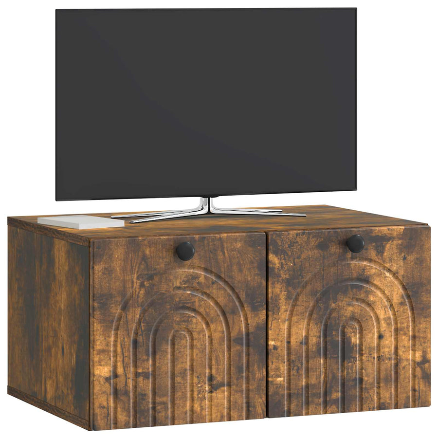 Wandbeugel TV-kast Gerookt eiken 59,5 x 41 x 30 cm Bewerkt hout
