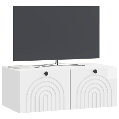 Wandbeugel TV-kast Hoogglans Wit 78,5 x 41 x 30 cm Bewerkt hout