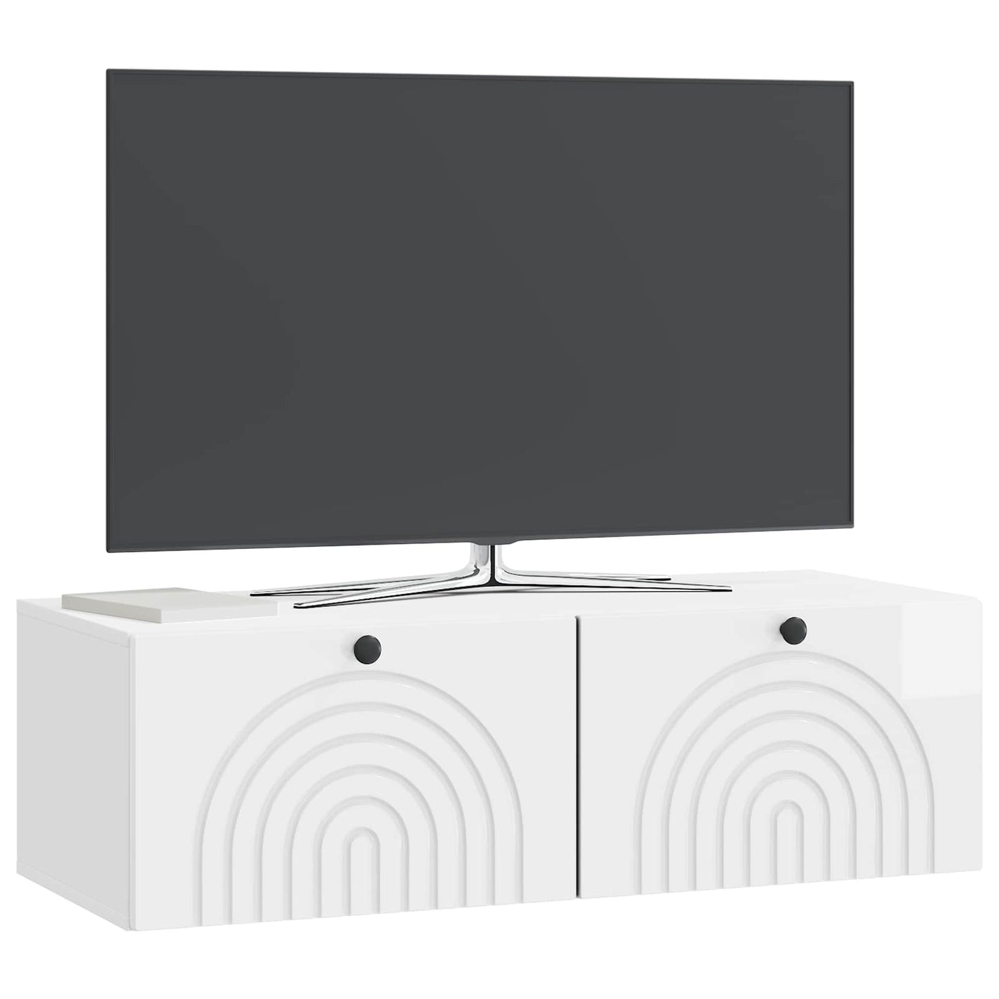 Wandbeugel TV-kast Hoogglans Wit 98 x 41 x 30 cm Bewerkt hout