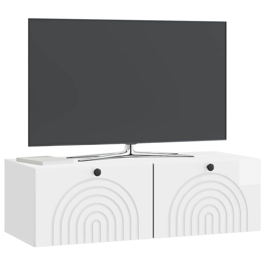 Wandbeugel TV-kast Hoogglans Wit 98 x 41 x 30 cm Bewerkt hout