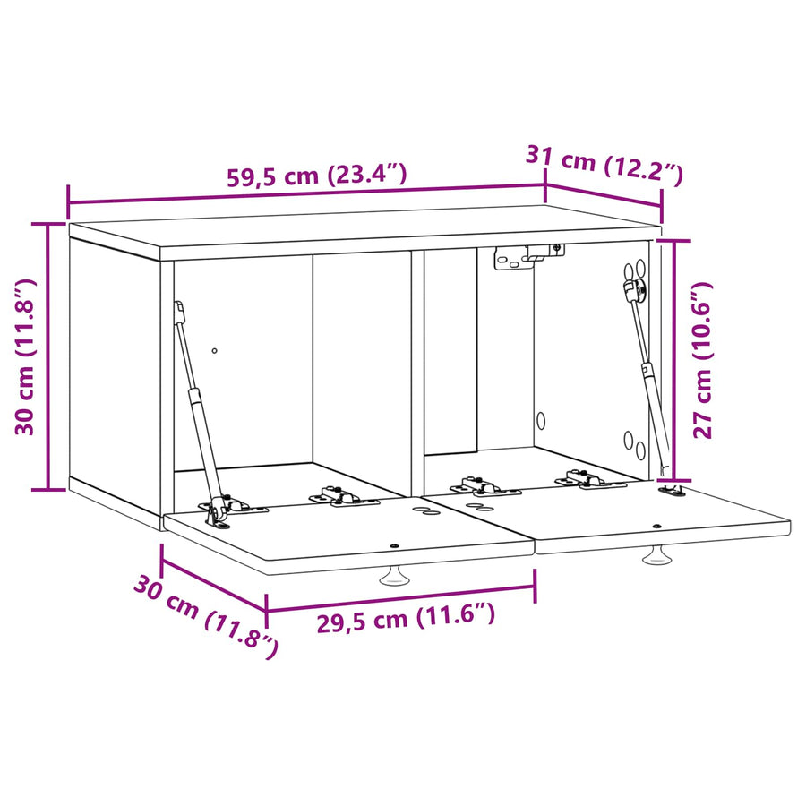 Wandbeugel TV-kast Sonoma Eiken 59,5 x 31 x 30 cm Bewerkt hout