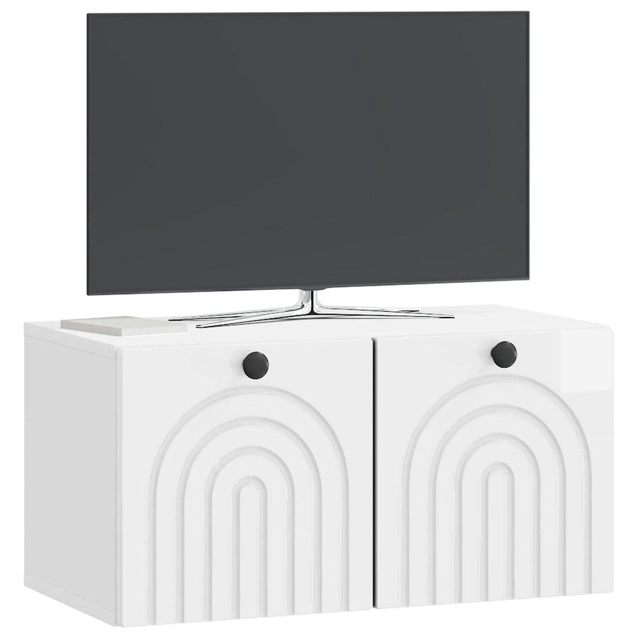 Wandbeugel TV-kast Hoogglans Wit 59,5 x 31 x 30 cm Bewerkt hout