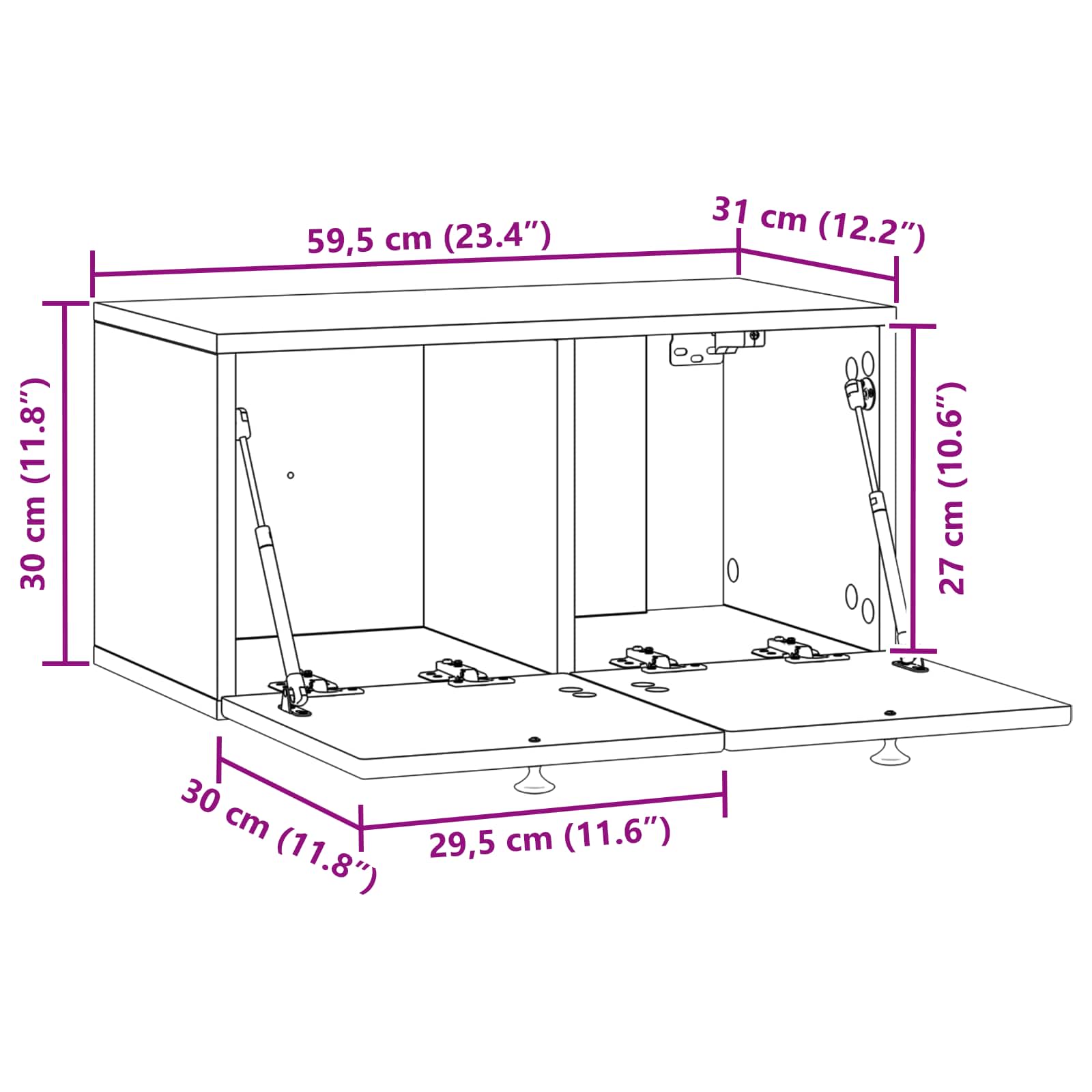 Wandbeugel TV-kast Hoogglans Wit 59,5 x 31 x 30 cm Bewerkt hout