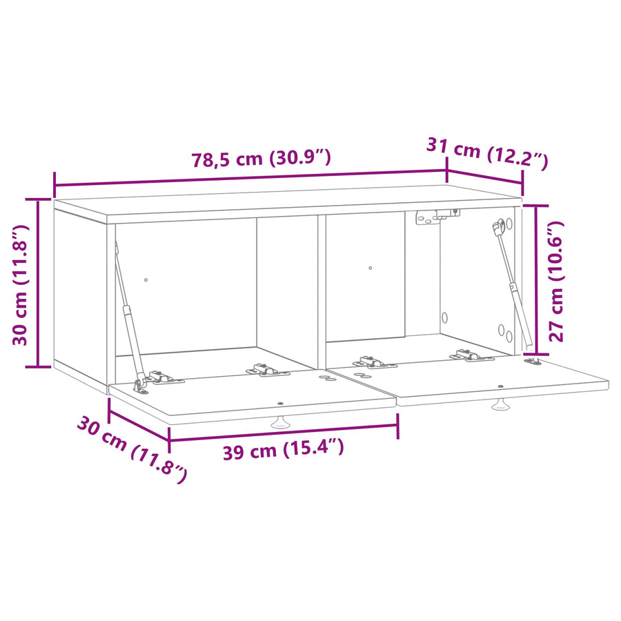 Wandbeugel TV-kast Sonoma Eiken 78,5 x 31 x 30 cm Bewerkt hout