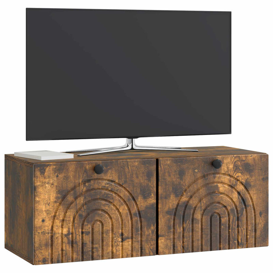 Wandbeugel TV-kast Gerookt eiken 78,5 x 31 x 30 cm Bewerkt hout