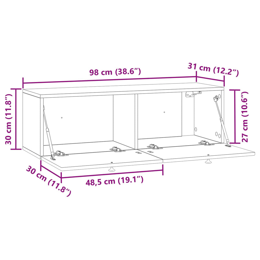 Wandbeugel TV-kast Betongrijs 98 x 31 x 30 cm Bewerkt hout