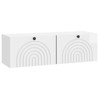 Wandbeugel TV-kast Hoogglans Wit 98 x 31 x 30 cm Bewerkt hout