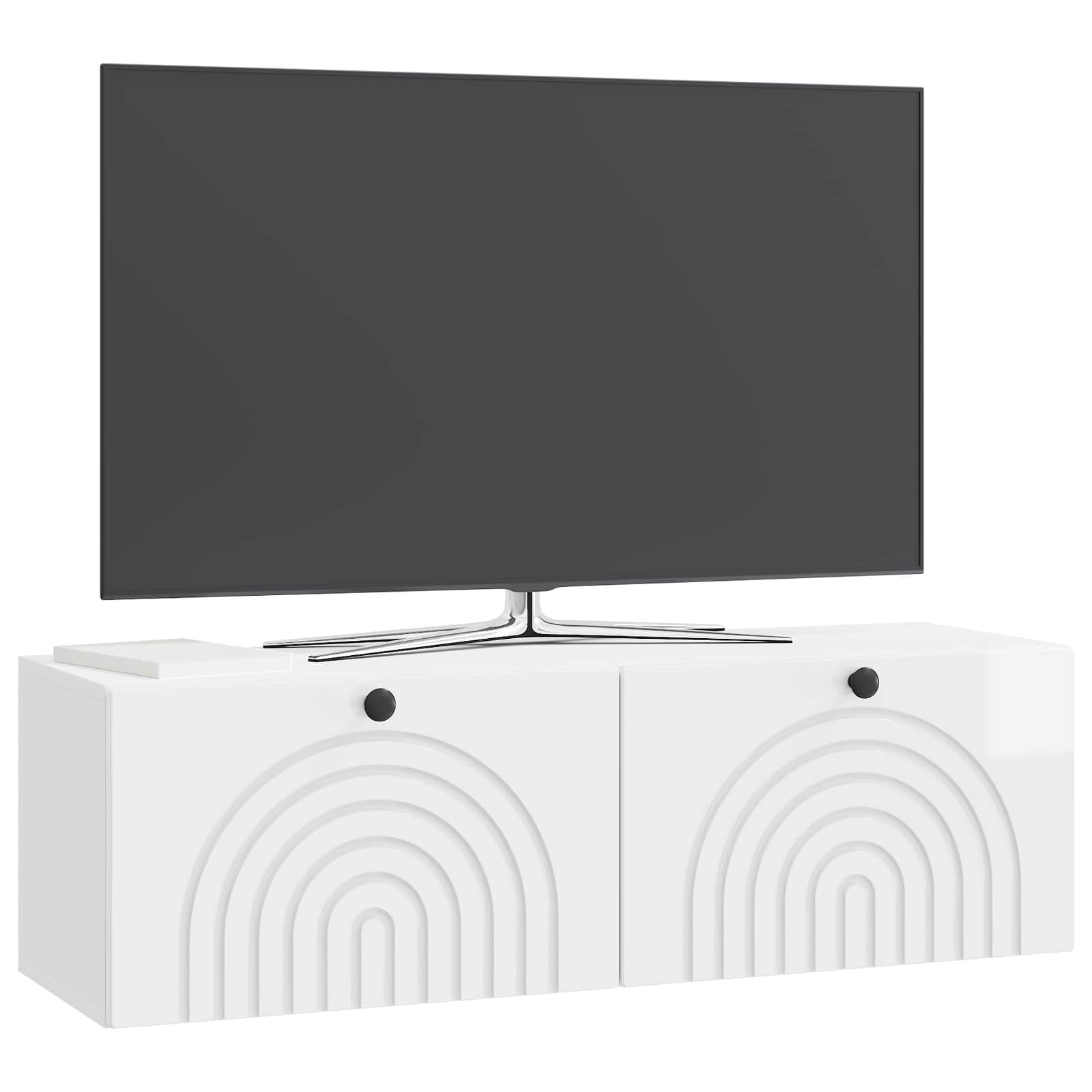 Wandbeugel TV-kast Hoogglans Wit 98 x 31 x 30 cm Bewerkt hout