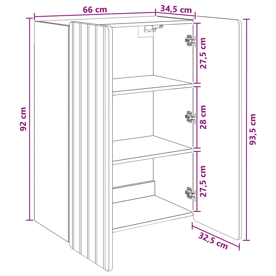 Wandkast Wit 66 x 34,5 x 92 cm Bewerkt hout