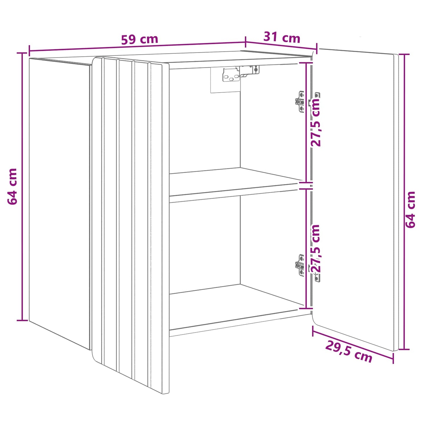 Wandkast Hoogglans Wit 59 x 31 x 64 cm Bewerkt hout