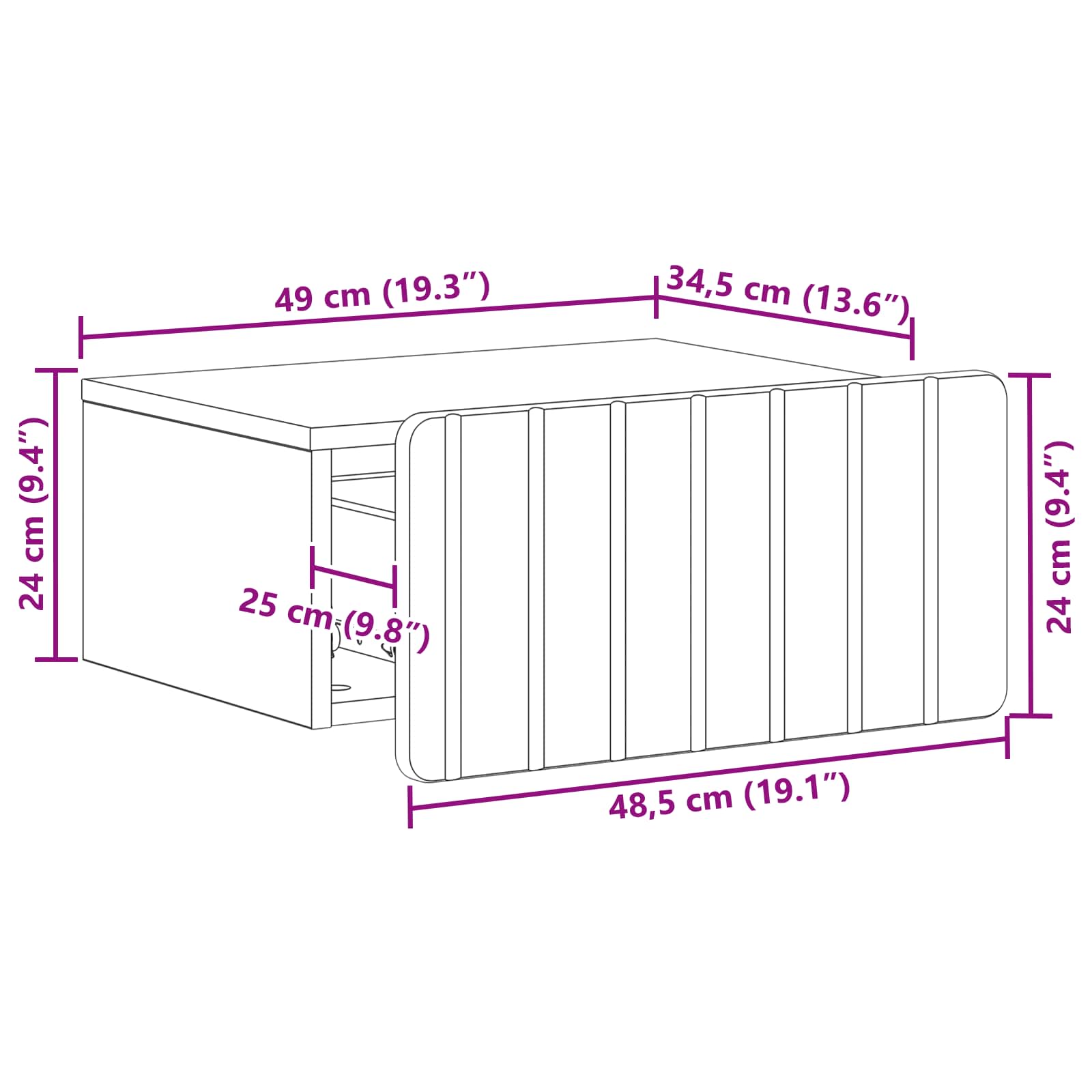Wandbeugel Bedkast 2 pcs Zwart 49 x 34,5 x 24 cm Bewerkt hout