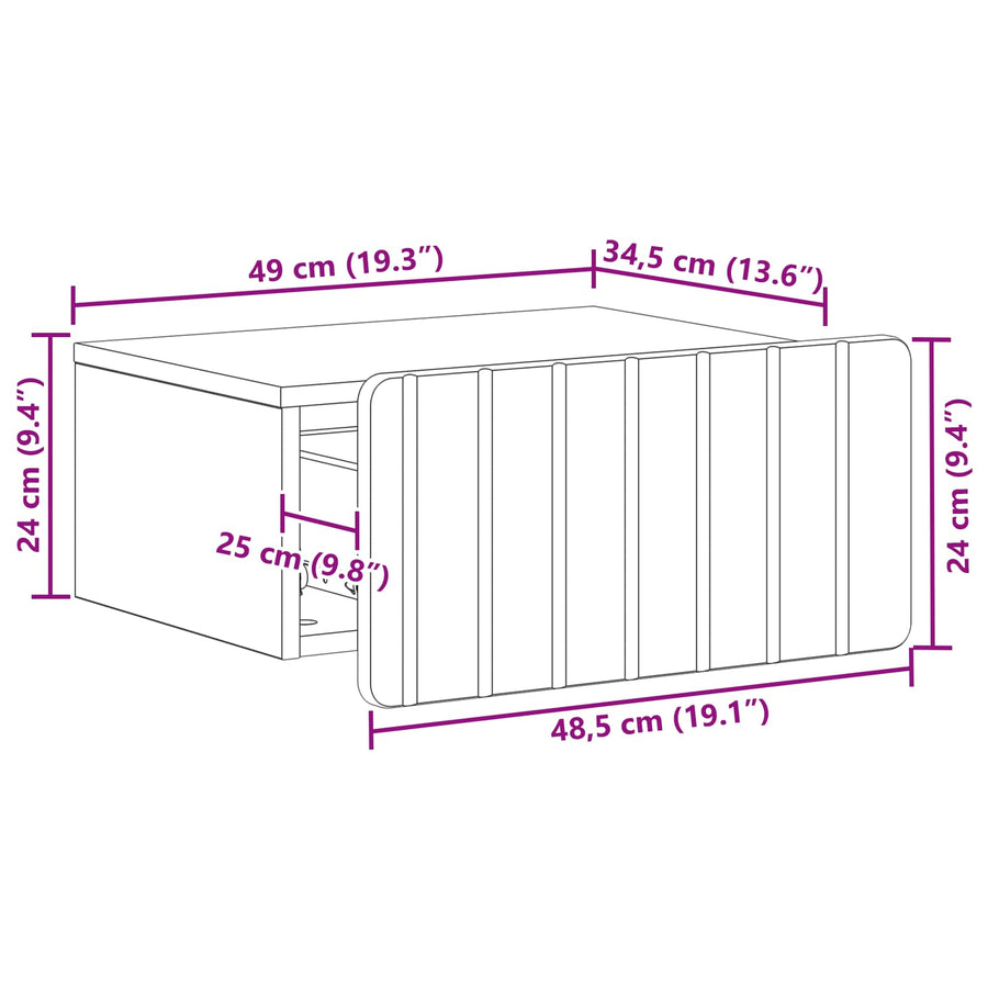 Wandbeugel Bedkast 2 pcs Zwart 49 x 34,5 x 24 cm Bewerkt hout