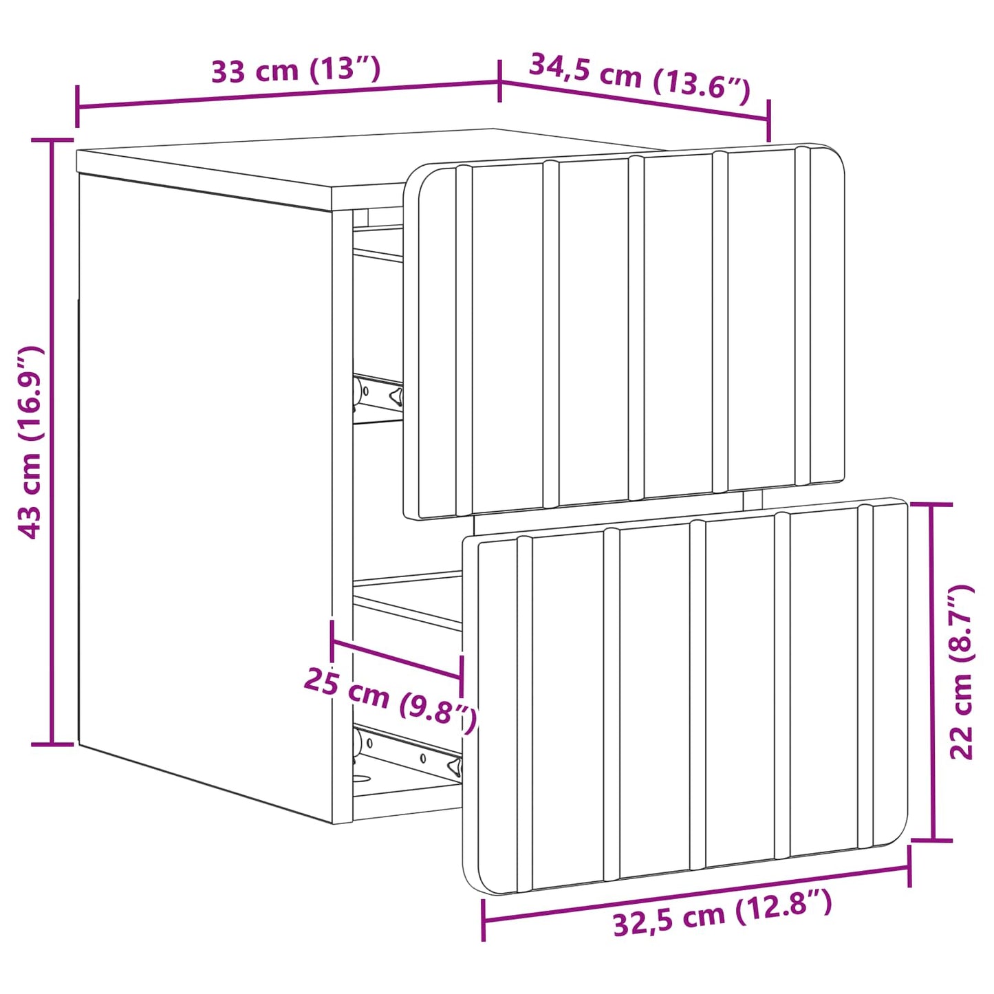 Wandbeugel Bedkast Betongrijs 33 x 34,5 x 43 cm Bewerkt hout
