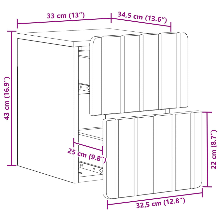 Wandbeugel Bedkast 2 pcs Hoogglans Wit 33 x 34,5 x 43 cm