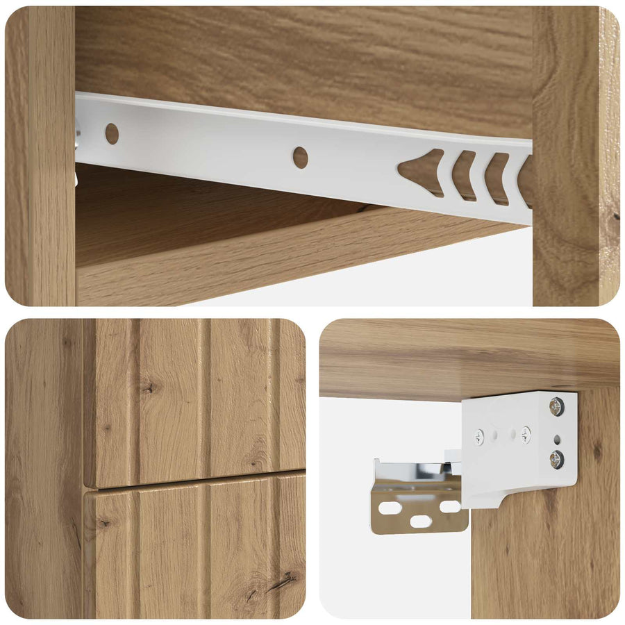 Wandbeugel Bedkast met lade Artisanaal eiken 33 x 34,5 x 43 cm