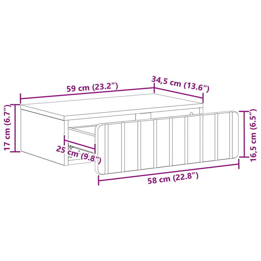 Wandmontage Zijtafel Wit 59 x 34,5 x 17 cm Bewerkt hout