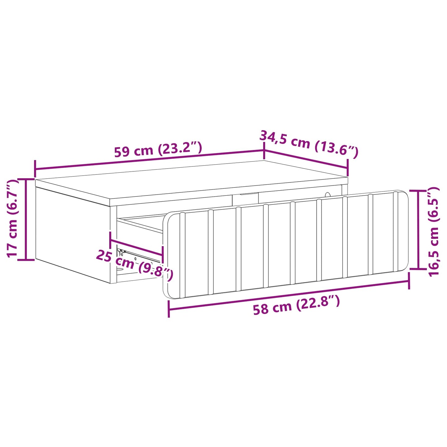 Wandmontage Zijtafel Zwart 59 x 34,5 x 17 cm Bewerkt hout