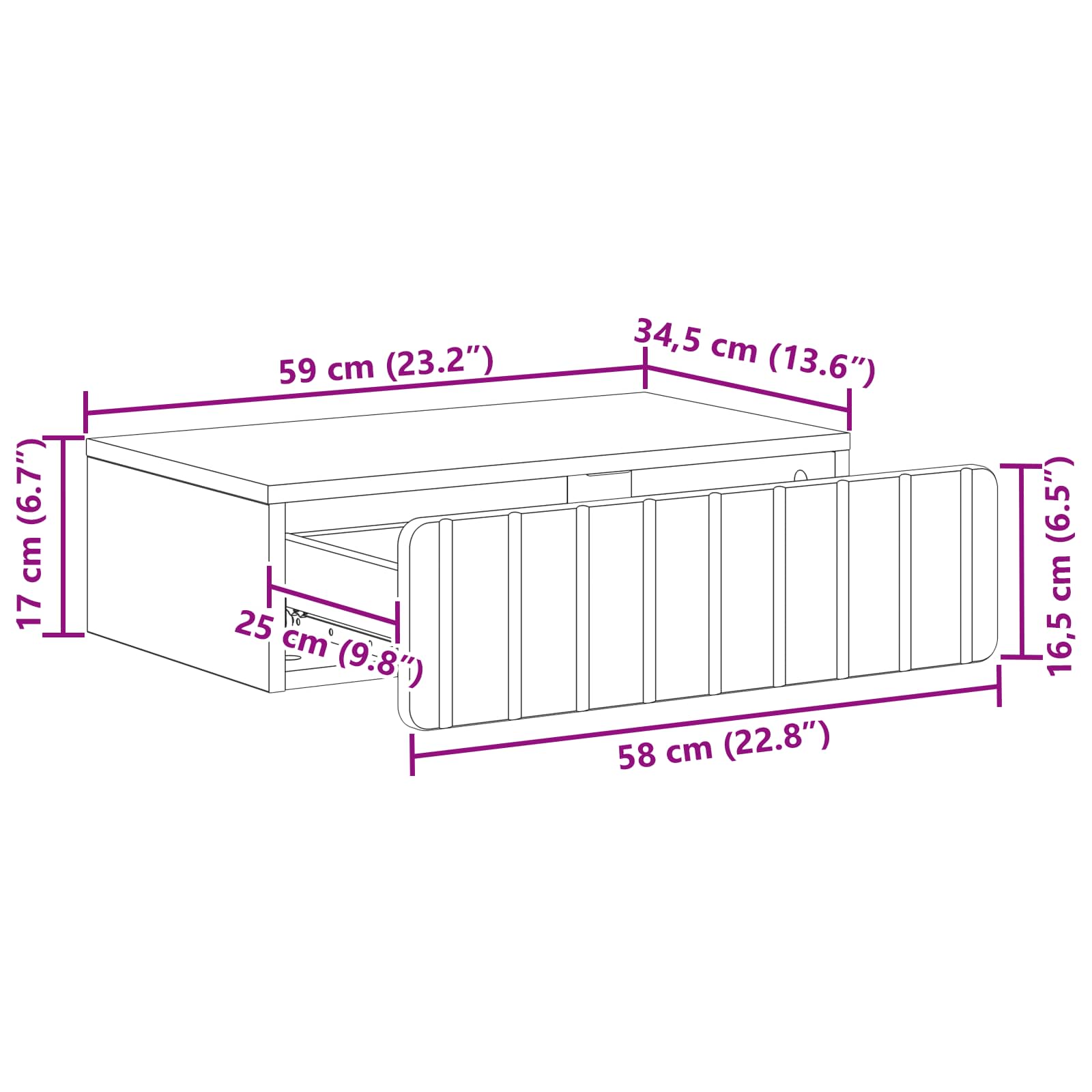 Wandmontage Zijtafel Betongrijs 59 x 34,5 x 17 cm Bewerkt hout