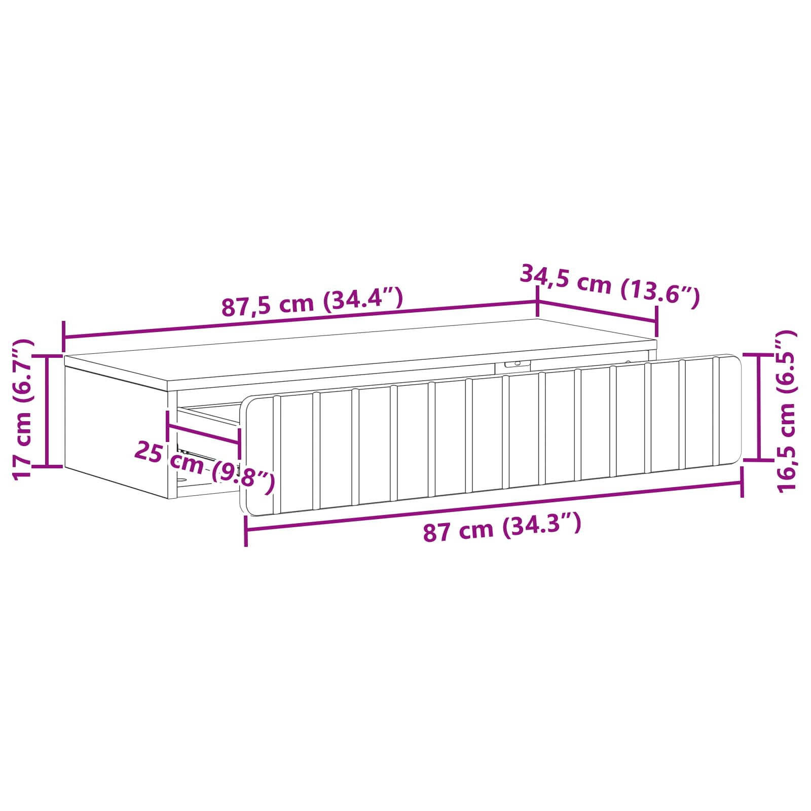 Wandmontage Zijtafel Sonoma Eiken 87,5 x 34,5 x 17 cm