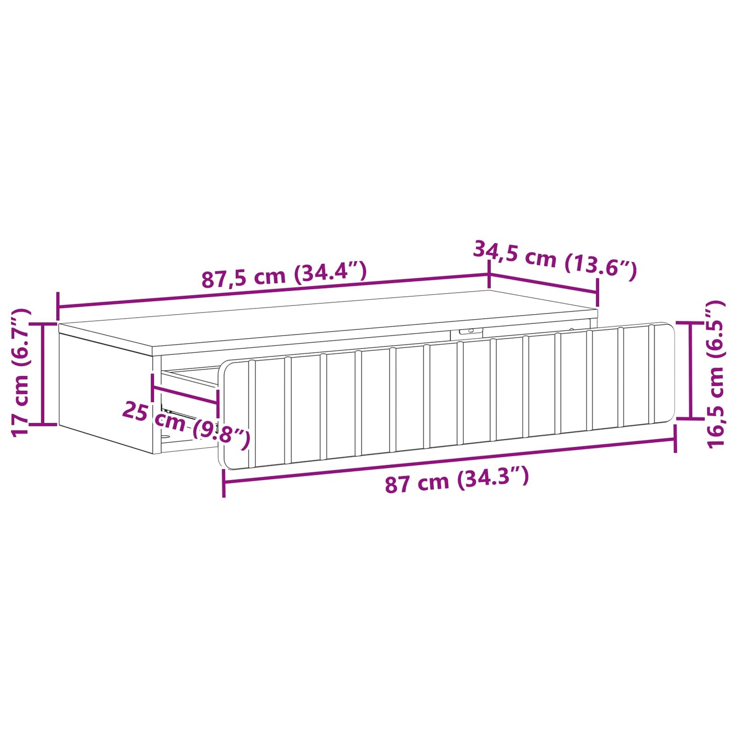 Wandmontage Zijtafel Gerookt eiken 87,5 x 34,5 x 17 cm